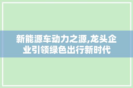 新能源车动力之源,龙头企业引领绿色出行新时代