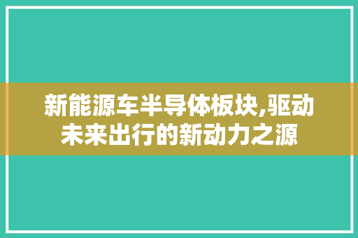 新能源车半导体板块,驱动未来出行的新动力之源
