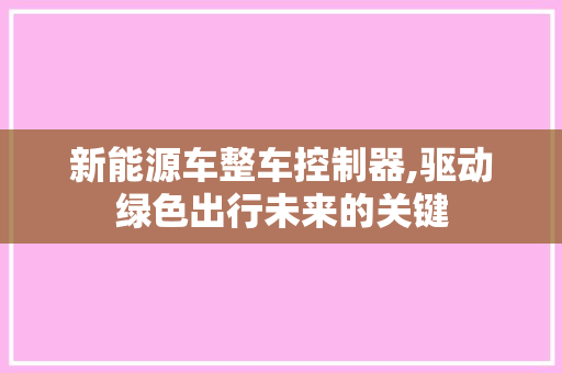 新能源车整车控制器,驱动绿色出行未来的关键