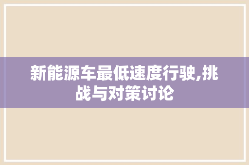 新能源车最低速度行驶,挑战与对策讨论