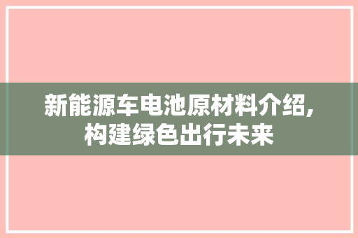 新能源车电池原材料介绍,构建绿色出行未来