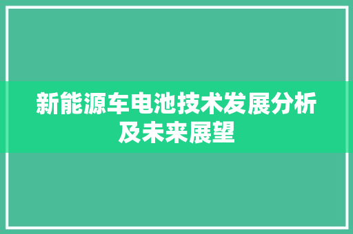 新能源车电池技术发展分析及未来展望