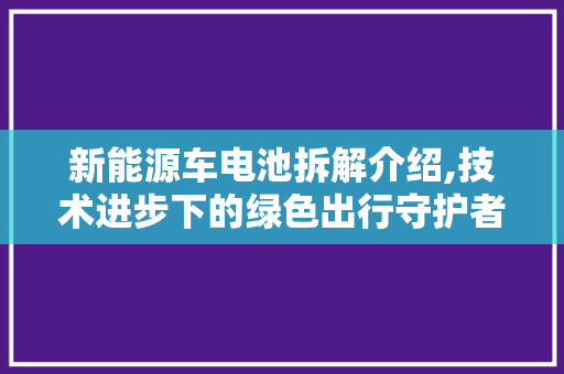 新能源车电池拆解介绍,技术进步下的绿色出行守护者