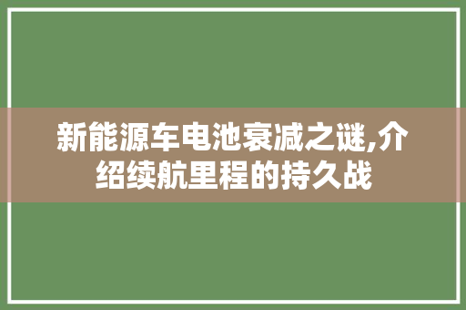 新能源车电池衰减之谜,介绍续航里程的持久战