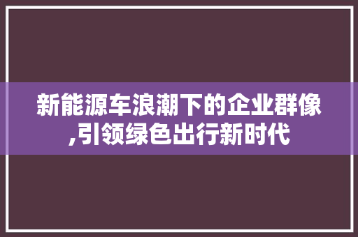 新能源车浪潮下的企业群像,引领绿色出行新时代