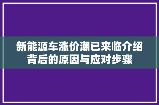 新能源车涨价潮已来临介绍背后的原因与应对步骤