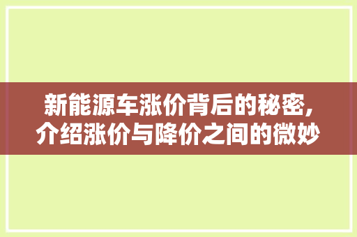新能源车涨价背后的秘密,介绍涨价与降价之间的微妙平衡