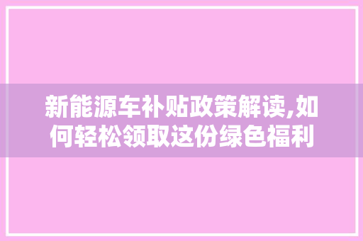 新能源车补贴政策解读,如何轻松领取这份绿色福利
