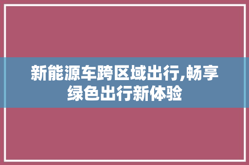 新能源车跨区域出行,畅享绿色出行新体验