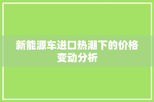 新能源车进口热潮下的价格变动分析
