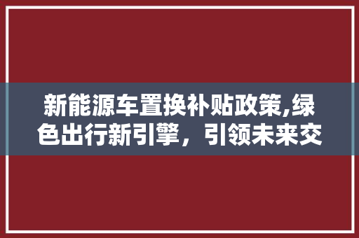 新能源车置换补贴政策,绿色出行新引擎，引领未来交通变革