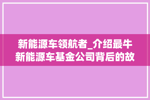 新能源车领航者_介绍最牛新能源车基金公司背后的故事