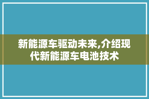 新能源车驱动未来,介绍现代新能源车电池技术