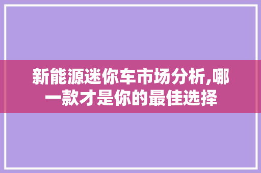 新能源迷你车市场分析,哪一款才是你的最佳选择