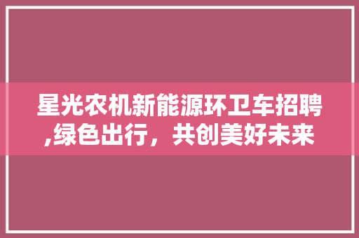 星光农机新能源环卫车招聘,绿色出行，共创美好未来