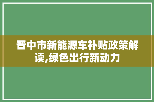 晋中市新能源车补贴政策解读,绿色出行新动力