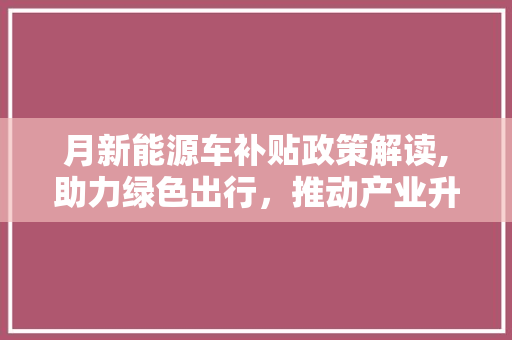 月新能源车补贴政策解读,助力绿色出行，推动产业升级