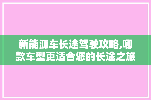 新能源车长途驾驶攻略,哪款车型更适合您的长途之旅