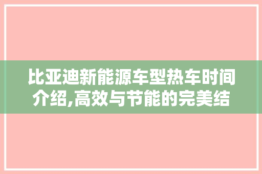 比亚迪新能源车型热车时间介绍,高效与节能的完美结合