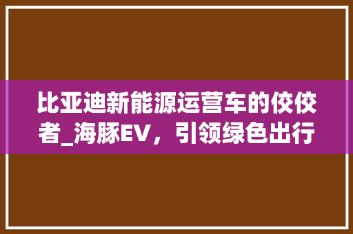 比亚迪新能源运营车的佼佼者_海豚EV，引领绿色出行新风尚