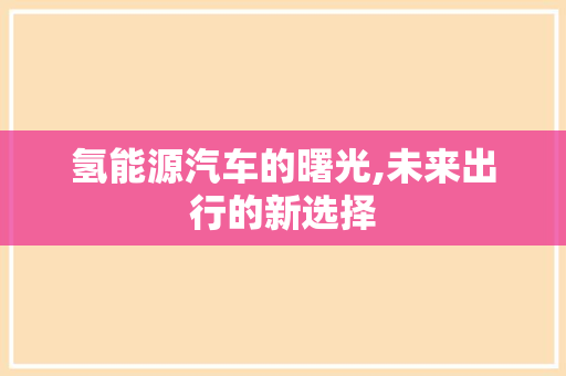 氢能源汽车的曙光,未来出行的新选择