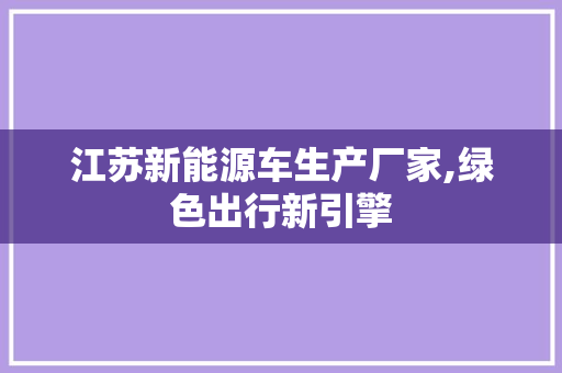 江苏新能源车生产厂家,绿色出行新引擎