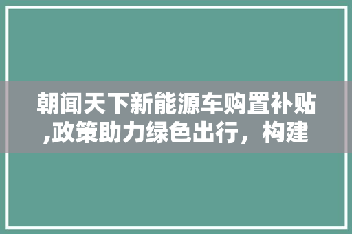 朝闻天下新能源车购置补贴,政策助力绿色出行，构建未来出行新格局