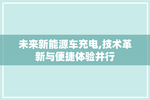 未来新能源车充电,技术革新与便捷体验并行