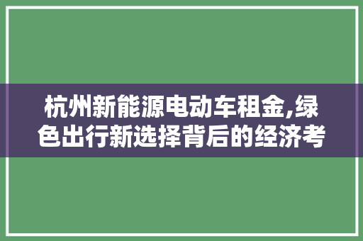 杭州新能源电动车租金,绿色出行新选择背后的经济考量