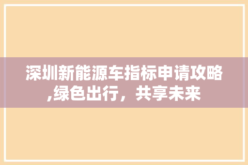 深圳新能源车指标申请攻略,绿色出行，共享未来