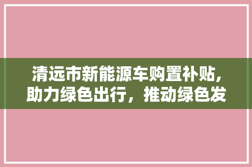清远市新能源车购置补贴,助力绿色出行，推动绿色发展