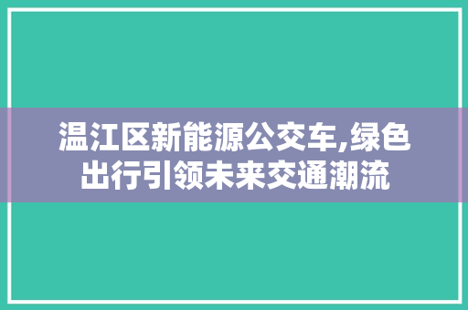 温江区新能源公交车,绿色出行引领未来交通潮流