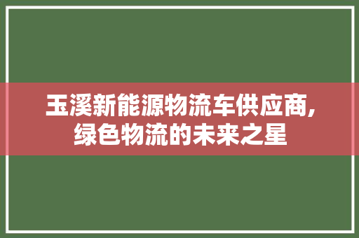 玉溪新能源物流车供应商,绿色物流的未来之星