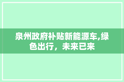 泉州政府补贴新能源车,绿色出行，未来已来