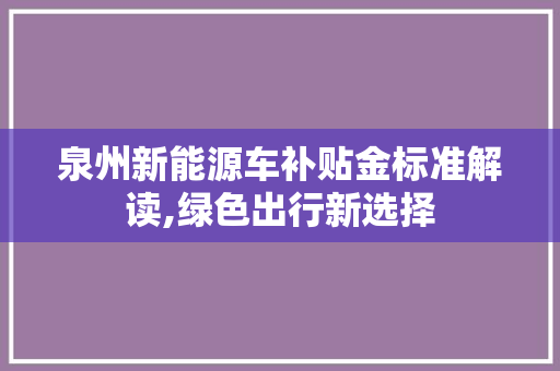 泉州新能源车补贴金标准解读,绿色出行新选择