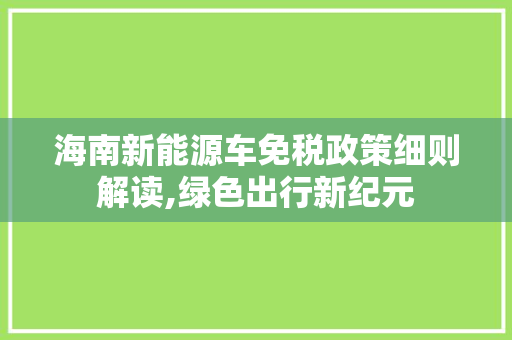 海南新能源车免税政策细则解读,绿色出行新纪元