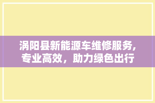 涡阳县新能源车维修服务,专业高效，助力绿色出行