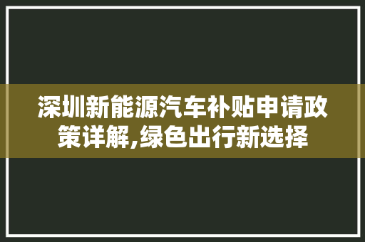 深圳新能源汽车补贴申请政策详解,绿色出行新选择