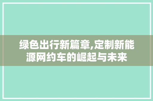 绿色出行新篇章,定制新能源网约车的崛起与未来