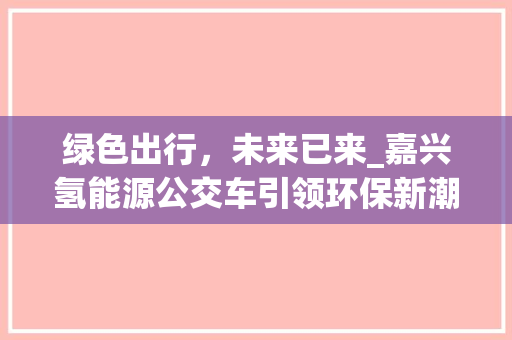 绿色出行，未来已来_嘉兴氢能源公交车引领环保新潮流