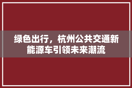 绿色出行，杭州公共交通新能源车引领未来潮流