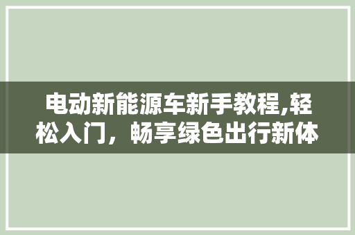 电动新能源车新手教程,轻松入门，畅享绿色出行新体验
