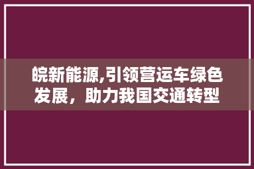 皖新能源,引领营运车绿色发展，助力我国交通转型