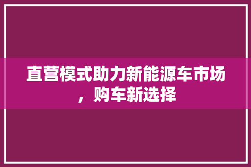 直营模式助力新能源车市场，购车新选择