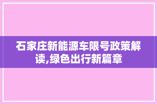 石家庄新能源车限号政策解读,绿色出行新篇章
