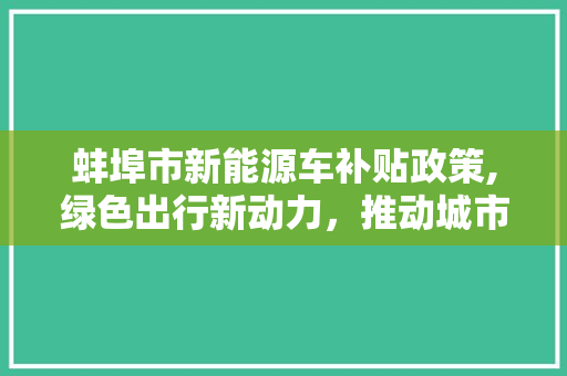 蚌埠市新能源车补贴政策,绿色出行新动力，推动城市绿色发展