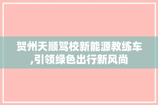 贺州天顺驾校新能源教练车,引领绿色出行新风尚