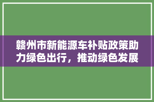 赣州市新能源车补贴政策助力绿色出行，推动绿色发展新篇章