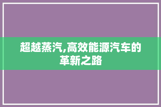 超越蒸汽,高效能源汽车的革新之路
