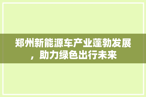 郑州新能源车产业蓬勃发展，助力绿色出行未来